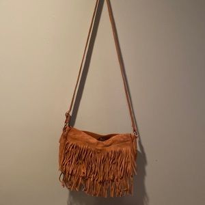 Brown Suede Fringe Crossbody Bag